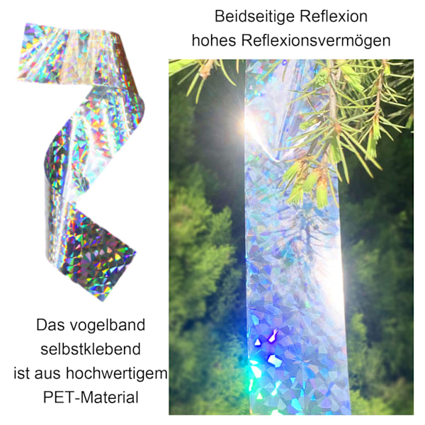2-pack fågelavvisande fågeltejp, reflekterande tejp, fågelavskräckande, reflekterande fågelavvisande tejp för att skydda hus, trädgårdar, gårdar, växter, frukt