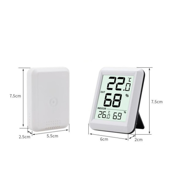 Inomhustermometer, hygrometertermometer med utomhusgivare, rumstermometer, trådlös termometer med stor LCD-display, ℃/℉-omkopplare, idealisk