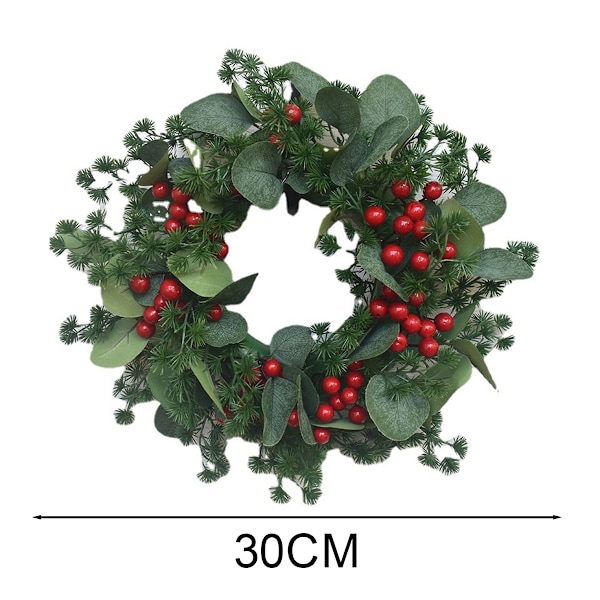 12\" Julkransar för ytterdörr, stor julkrans, julkrans för utomhusbruk med röda bär   prydnader (röd)