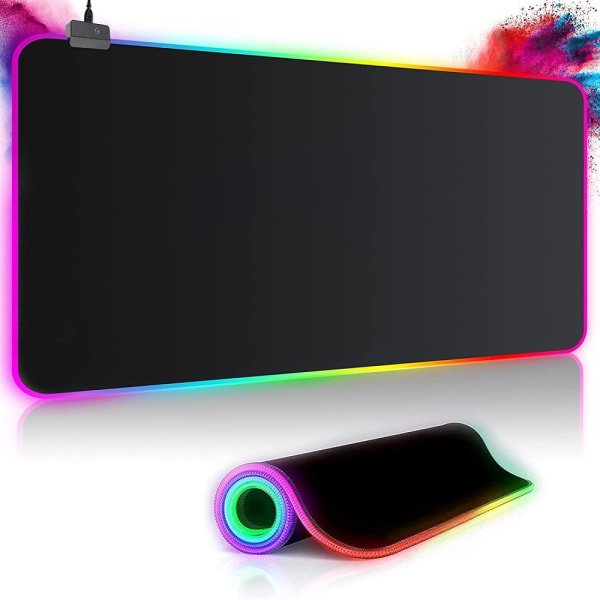 Pelihiirimatto RGB-hiirimatto 800x300mm XXL pelihiirimatto, suuri, 14 valaistustilaa 7 LED-väriä Vedenpitävä liukumaton tietokone PC:lle