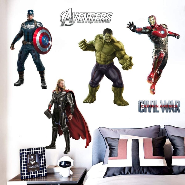 FJIANWEI Superhero Wall Stickers 3D Avengers Avtagbar vägg