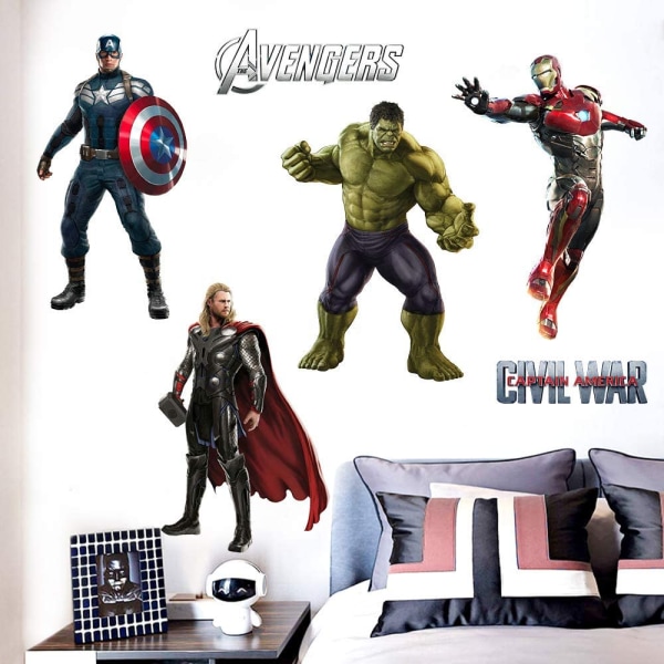 FJIANWEI Superhjälte Väggdekaler 3D Avengers Avtagbar Vägg