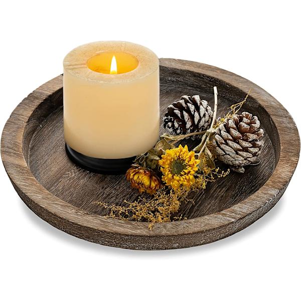Rustik trebrett lysestake - Liten dekorativ plate