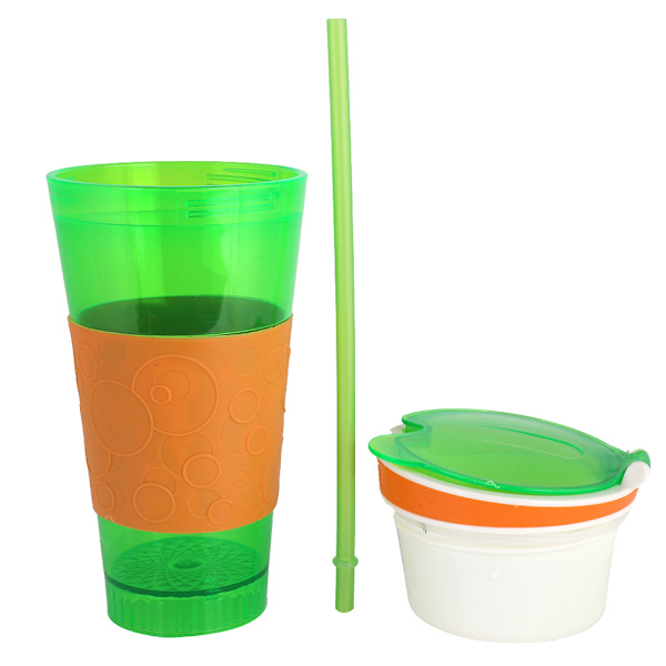 2-i-1 Snack og drikke reiseskål Barne reiseskål Drikkeholder, drikke snackskopp (gul+grønn)