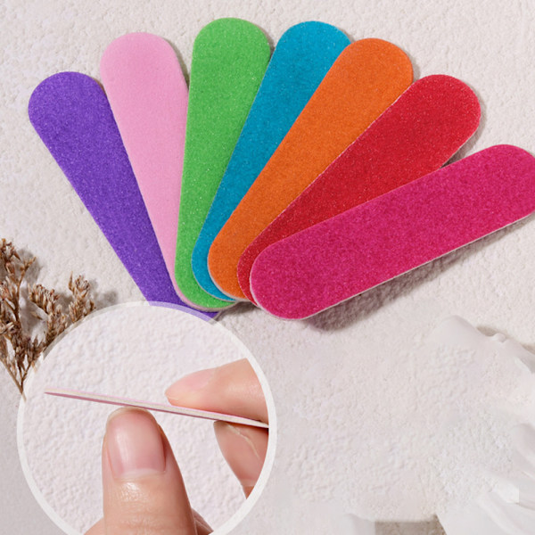 Mini neglefile i bulk, 100 stk. engangs dobbeltsidede sandpapir neglefile i rejseformat til mænd, kvinder og børn (tilfældig farve)