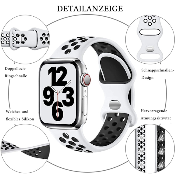 Urheiluranneke yhteensopiva Apple Watch -rannekkeen kanssa, hengittävä silikoninen kaksoisreikäsoljen ranneke iWatch Series 7 SE:lle