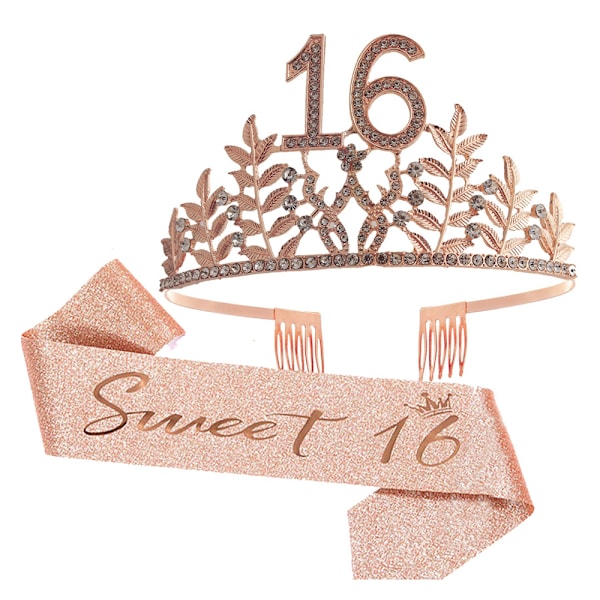 16-vuotissyntymäpäiväsash ja -tiara, onnellinen 16-vuotissyntymäpäivälahja naisille 16-vuotissyntymäpäiväkoristeet