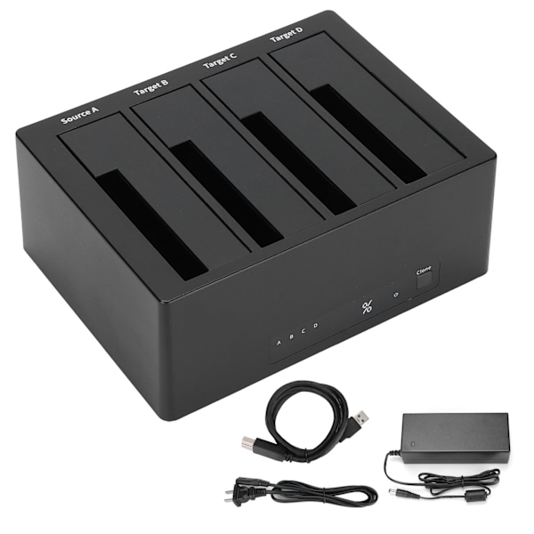 MAIWO K3084A Dockningsstation för hårddiskar med 4 fack, kloningsbas för 2,5 / 3,5 tums HDD SDD Spänning 100-240V US-kontakt