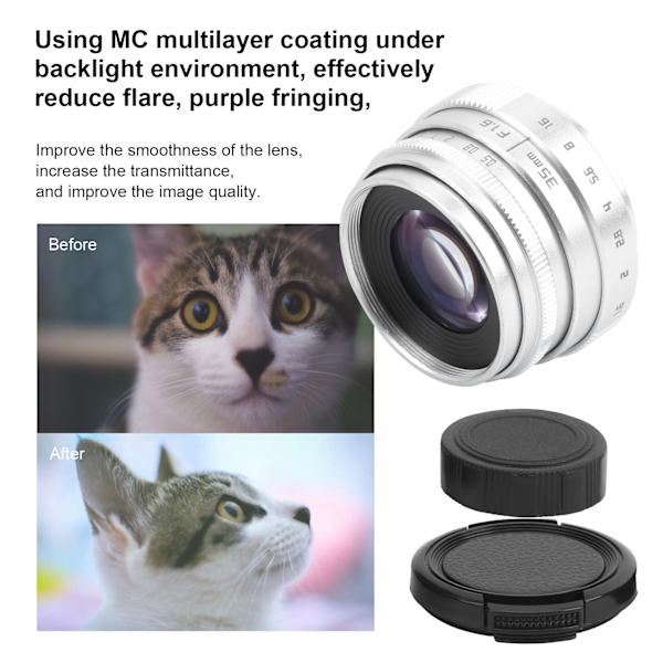 35mm F1.6 C-fäste Stor Bländare Manuell Fast Fokus Porträtt Kameraobjektiv Tillbehör Silver