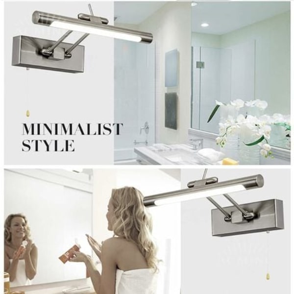 Baderomsspeil lys med bryter, LED baderom vegglampe, IP44 justerbar speillampe for sminke speil, 4000K, 35cm/6w GHOST