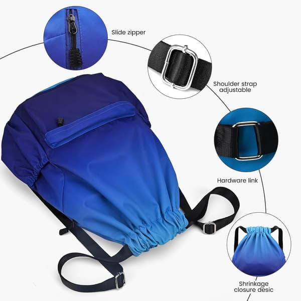 Drawstring Gym Bag, Large Drawstring Bags with Mesh Pockets, Waterproof Nylon Drawstring Bag, Drawstring Gym Bag Cyan