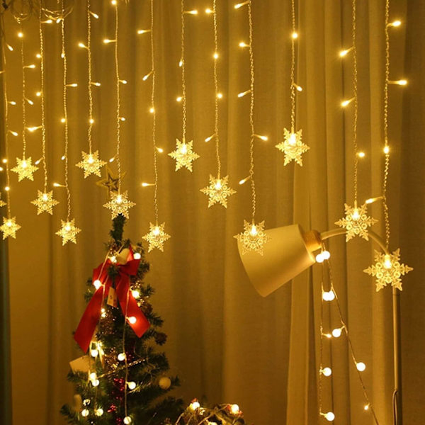 Gardinlykta Gardinrep 4m LED Julbelysning Snöflinga 8 Ljuslägen Jul Fönster Bröllop Födelsedag Semester Promenader Varmvit