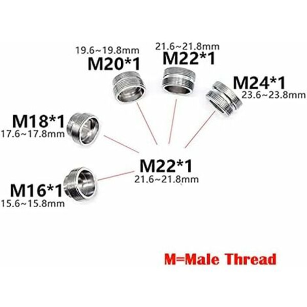Sæt med 2 massive metalkøkkenhane-adaptere (M24 til M22)