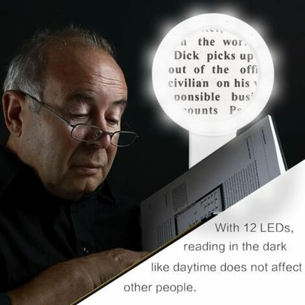 Lukuvahvistin, 12 LED-valolla varustettu 30X suurennoslasivahvistin