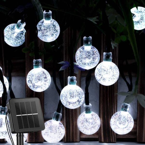 Solar String Lights, 50 LED utomhus kristallkula dekorativa Light White