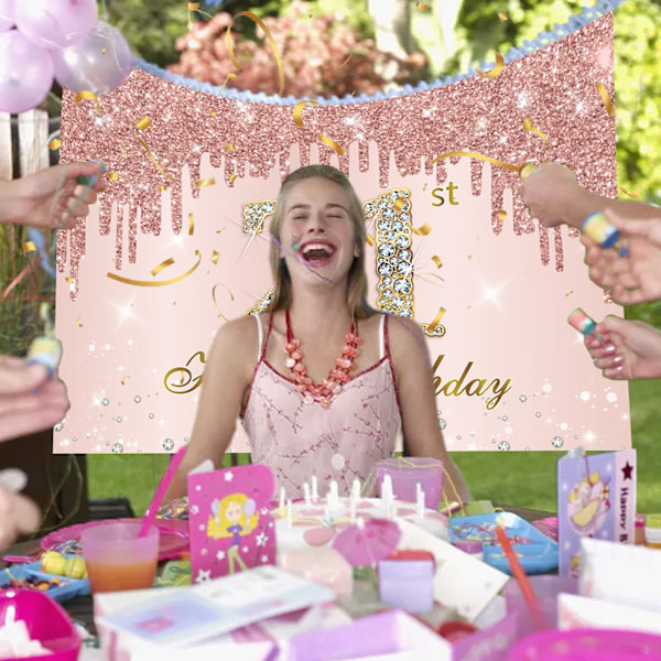 21:a födelsedagsbanderoll bakgrundsdekoration, extra stor tyg glitter diamanter grattis på 21-årsdagen banderoll bakgrund, roséguld 21:a födelsedagsdekorationer för