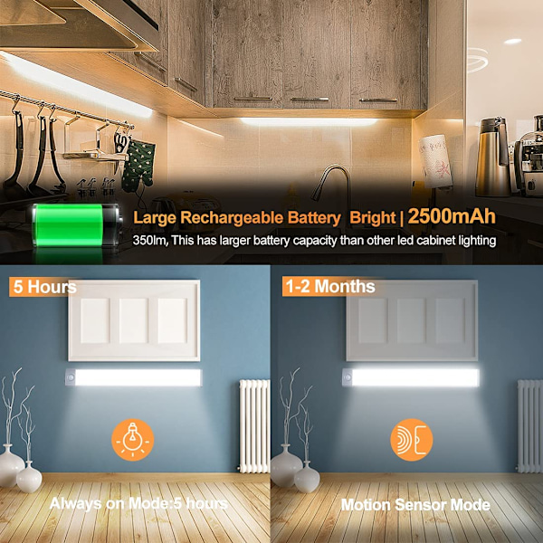 Bevegelsessensor skaplys under skap nattlys, 2500mAh
