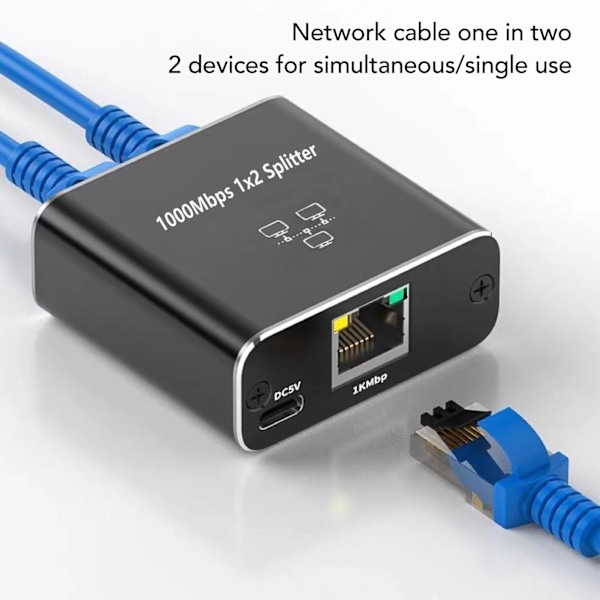 1000Mbps Ethernet-kaapelijakaja 1-2-yhteensopiva Cat5 Cat5e Cat6 Cat7 - Kaksi laitetta jakavat RJ45-verkkosplitterin