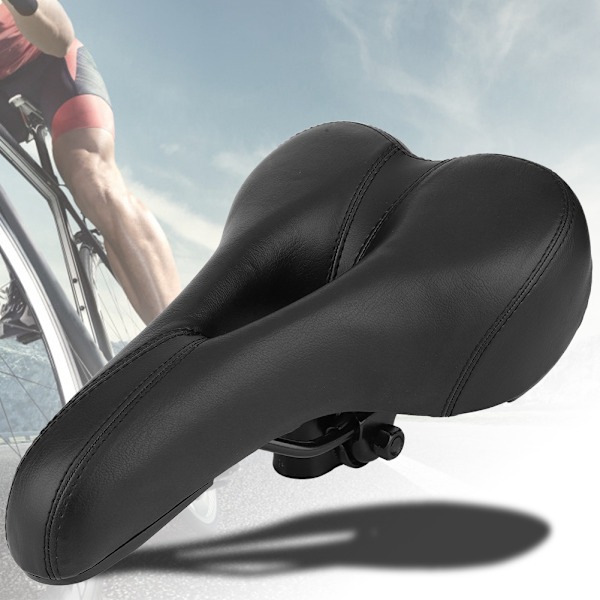 Mountainbike PVC Komfort Racing Cykelsaddel Tyk Blød Sæde (Sort)