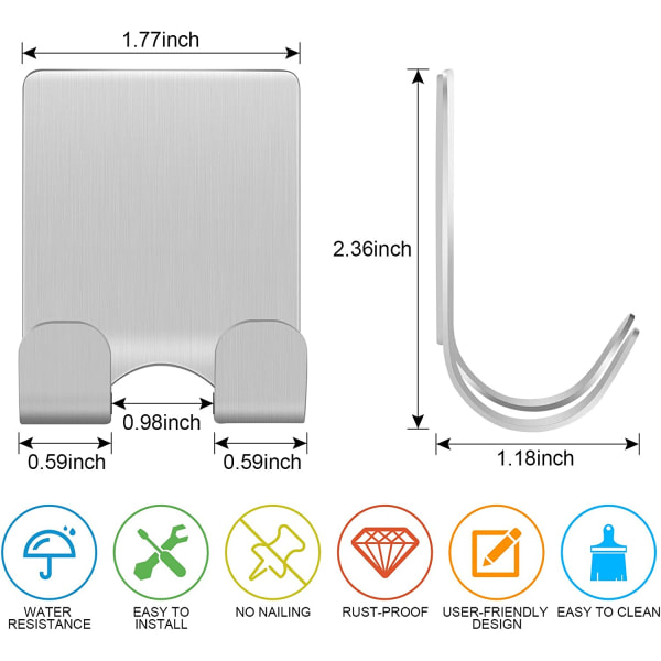 Rakhyvelhållare för dusch (2-pack), självhäftande rostfritt stål