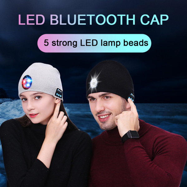Bluetooth stickad cap, utomhus nattlöpning nattfiske led l grey