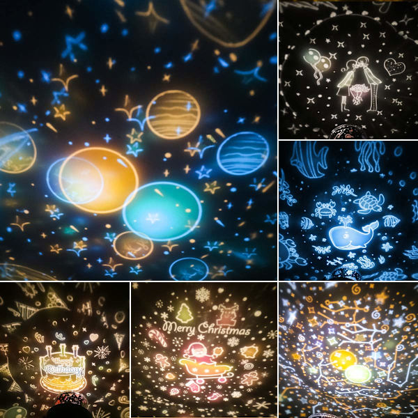 Stjernehimmel-projektor, dreibar LED-musikk-nattlys med 6