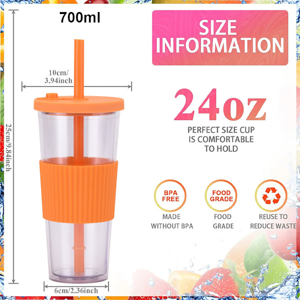 700 ml stor kapacitet transparent dubbelskiktad plastkopp halm mjölktekopp bärbar utomhus halmkopp