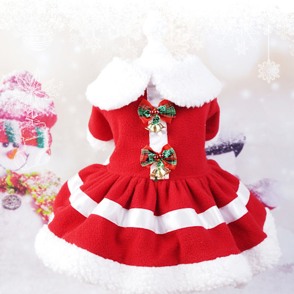 Dog Christmas Dress Doll Collar Thickening Comfortable Warm Cute Puppy Holiday Dress Costume with Bell for Party Cosplay M