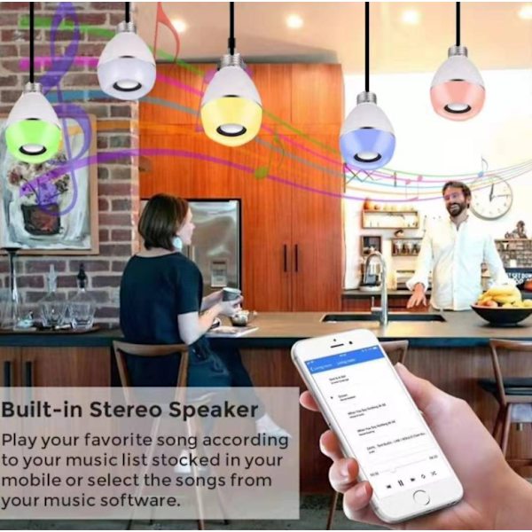 LED Smart Bulb Bluetooth-högtalare Musik Synkroniserad Färgförändrande Ljus Trådlös Fjärrkontroll Glödlampa $ LED Smart Music Bulb Stereohögtalare med