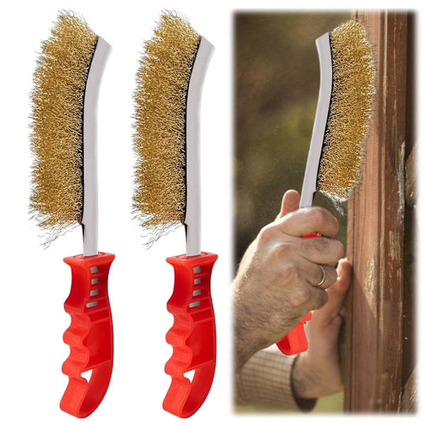 Messingtrådbørste-sett, 2 stk. Universal trådbørste for rustfjerner maling sveiseslagg griller fliser tre metall murstein murverk