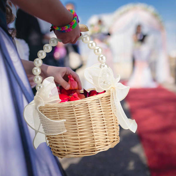 Bryllupsseremoni Ringpute Blomsterkurv Bærbar Burlap Sløyfe Vintage Bryllupskurv