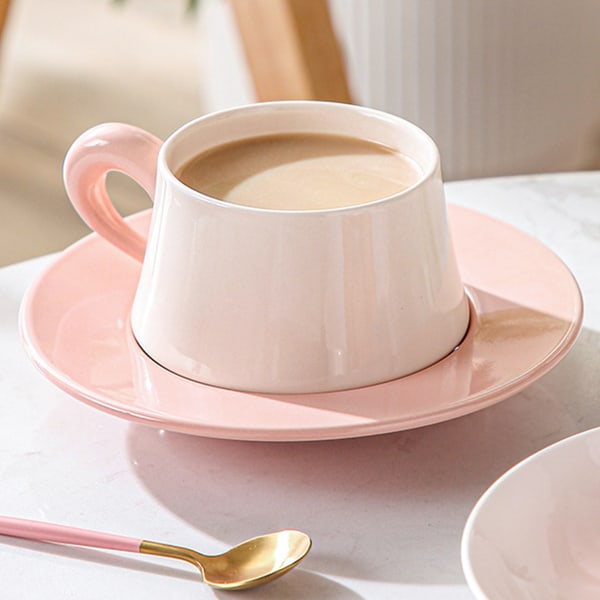 280 ml keramisk kaffekopp med fat, enkel stil eftermiddagste kaffekopp set.