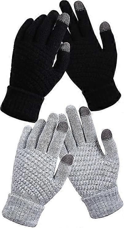 Dww-2 par kvinders vinter touch screen handsker varme fleeceforede strikhandsker elastisk manchet vinter sms-handsker sort + grå