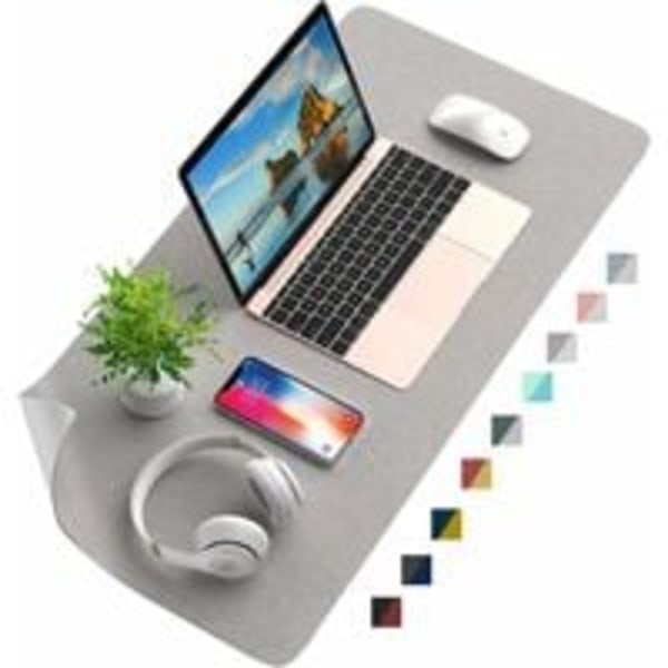 Desk pad, Desk mat, mouse pad, double-sided leather, Waterproof, Anti-slip, protects your desk and computer (Gray / Light gray, 80X40)