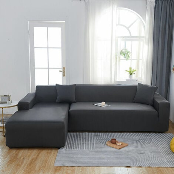 Vandtæt Sofaovertræk L-formet Sofaovertræk Komfortabelt Strækbart Stof (Sort, 145x185)