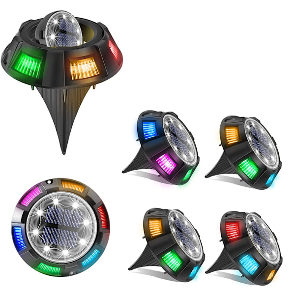 4 Pak Solcelled Have Lamper LED Farveskiftende Gulvlamper, Disk