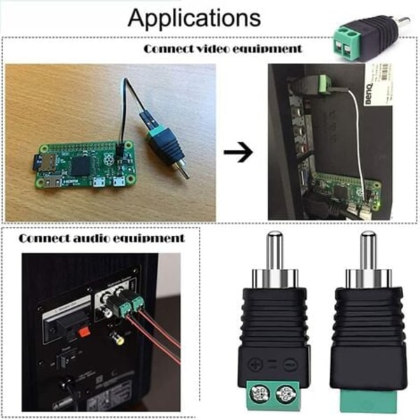 20 stk. RCA Phono han/hun lyd/video-stikadapter til AV-skrueklemme (10 stk. han og 10 stk. hun) PAGNE