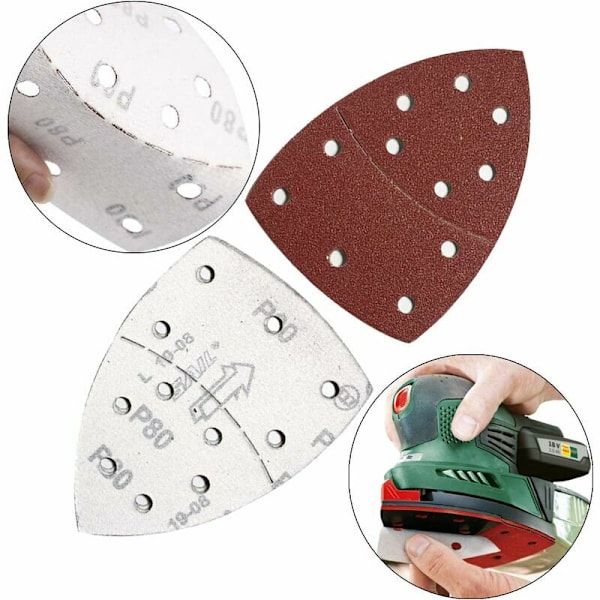 25 kpl 11-reikäistä kolmiohiomapaperia 152x105mm 40/60/80/100/120 karkeutta alumiinioksidihiomapaperiarkit, ihanteellinen hiontaan/kiillotukseen