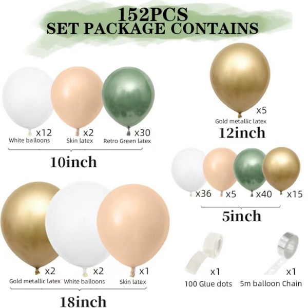 Olivolja gröna ballonger båge girlang kit - vit olivolja grön guld