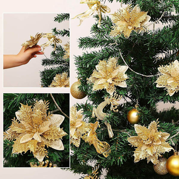 12 stk. Kunstige juleblomster, juleblomster julestjerne, blomster