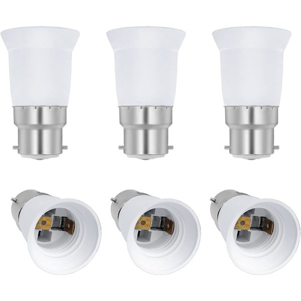 B22 til E27 Adapter Socket for Led Bulb, AC 230V, Konverteringsadaptere for å bytte fra B22 til E27, Skru inn bajonettfatning, Pakke med 6 | JUNJUN