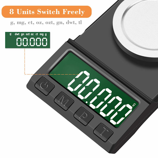 Tarkkuustaskuvaaka, 50g/0,001g Precision Scale -koruvaa'at, kannettava digitaalinen vaaka LCD-näytöllä, kalibrointipainolla, pinsetit,