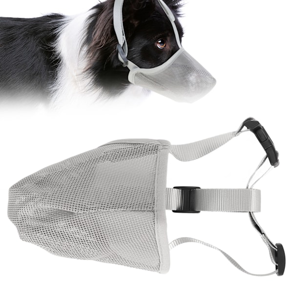 Hundmunstycke Andningsbar Justerbar Förhindra Biting Chewing Pet Mesh Muzzle för Utomhusträning Grå XS