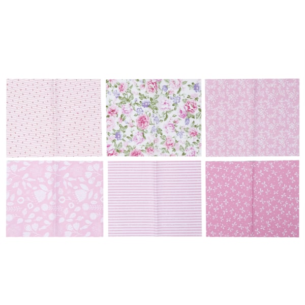 6 st/set DIY handgjord tryckt bomullstyg sömnad quilting hantverk tyg set tillbehör 25x20cm rosa