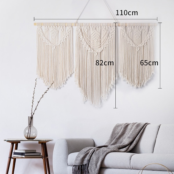 Makramee seinätekstiili, suuri boho kudottu seinavaate, lehväripset, boheemi seinavaate, puuvillanaru makramee seinäkoriste makuuhuoneeseen, olohuoneeseen, taustaan, 110 x