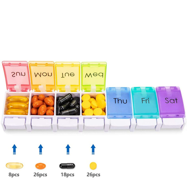 7-dagars Pill Box, Pill Box med 7 fack, Medicin Box, Ea