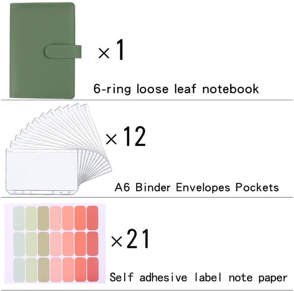 A5 PU-læderbind, genopfyldelig 6-ringsbind, prisvenlig bind, A5 notesbogbind (uden foring) - Grøn[TT]