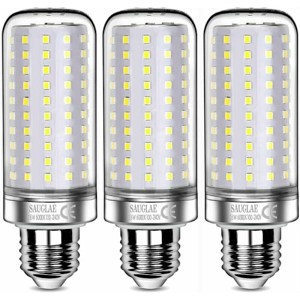 26W LED-pærer, 200W ækvivalent glødepære, 3000Lm, 6000K kølig hvid, E27 Edison-skruepærer, 3 stk. [Energiklasse E]