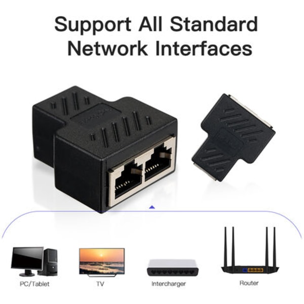 RJ45 Splitter Adapter 1 til 2 Port Hunnkontakt for Ethernet