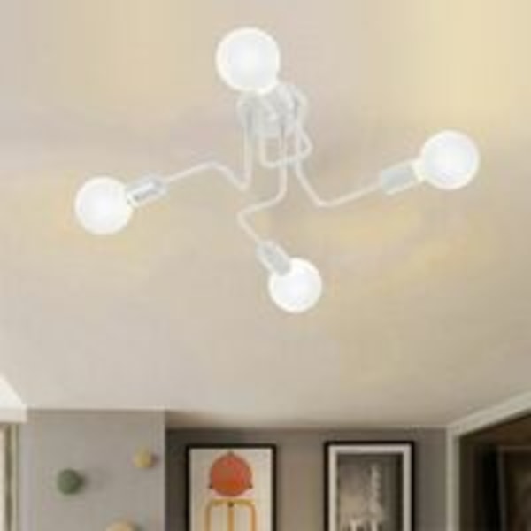 Cham Vintage Industrielle Loftslampe med 4 Hoveder E27 Fatning Hvid, Metal Lysekrone Pendellampe til Stue Spisestue Bar Cafeteria -